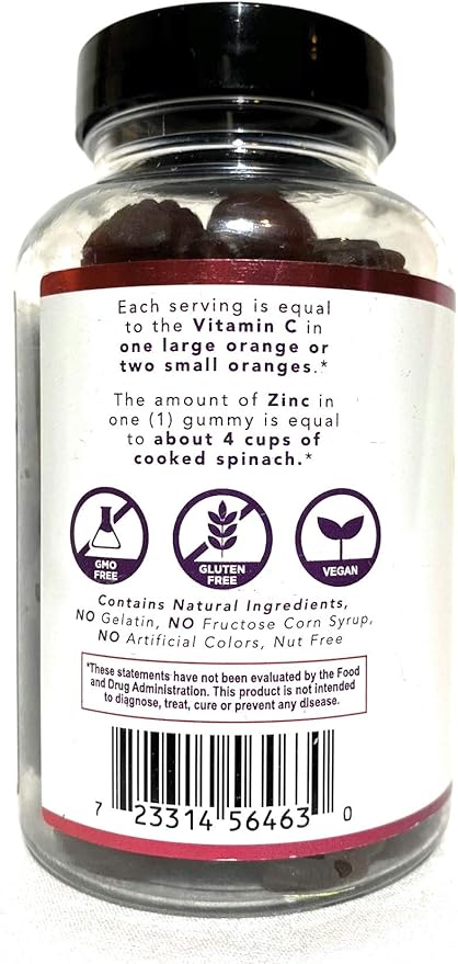 Kids Natural Elderberry Immunity Support Gummies with Vitamin C & Zinc, Gluten Free, Vegetarian, 60 Gummies