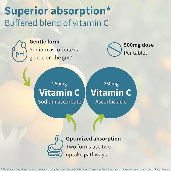 Igennus Gentle Buffered Vitamin C Chewable 500mg, No Artificial Colours & Natural Sugar Free Orange & Lemon Flavours, Kids & Adults, Vegan, Non-GMO, 120 Servings