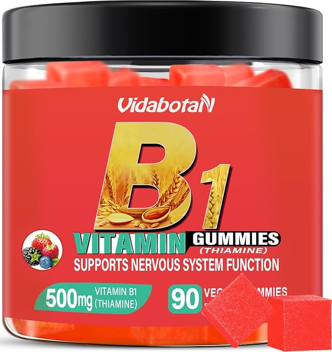 Sugar Free Vitamin B1 Gummies 500mg- Thiamine B1 Supplement for Adults & Kids- Natural Mixed Berries Flavor, Vegan, 90 chewable Gummies