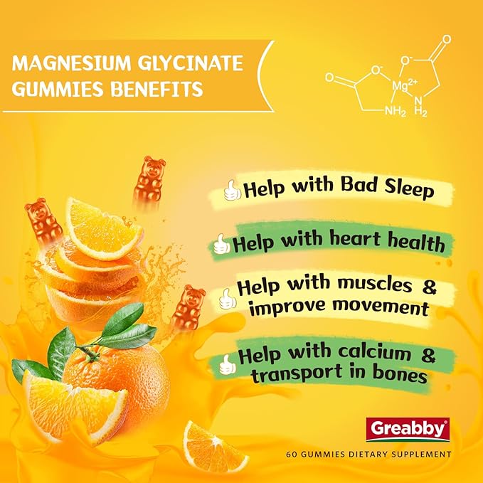 Magnesium Glycinate Gummies for Kids & Adults - Magnesium Glycinate 300mg Chewable Supplement - Promotes Sleep, Muscle, Relaxation (60Count)