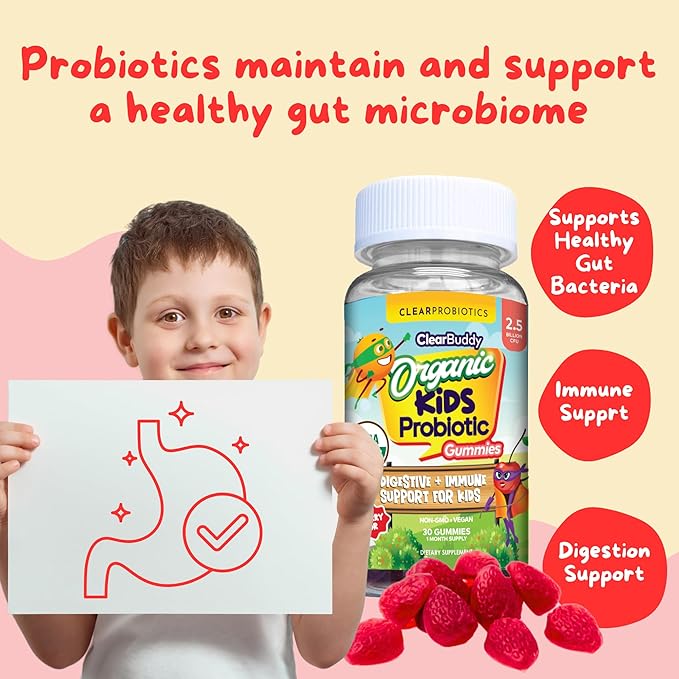 Kids Probiotics Gummies – Daycare Formulated Immunity Gummies - Immune System Boost & Improved Regularity - Plant-based Organic, 2.5 Billion CFU - DE111 Bacillus Subtilis - Strawberry – 1 Month Supply