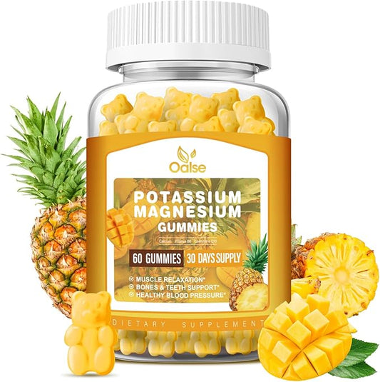 Potassium Magnesium Gummies for Adults Kids, High Absorption Potassium Citrate 99mg Magnesium Citrate 400mg, Chewable Gummy Supplements, Mango Pineapple, 60 Count