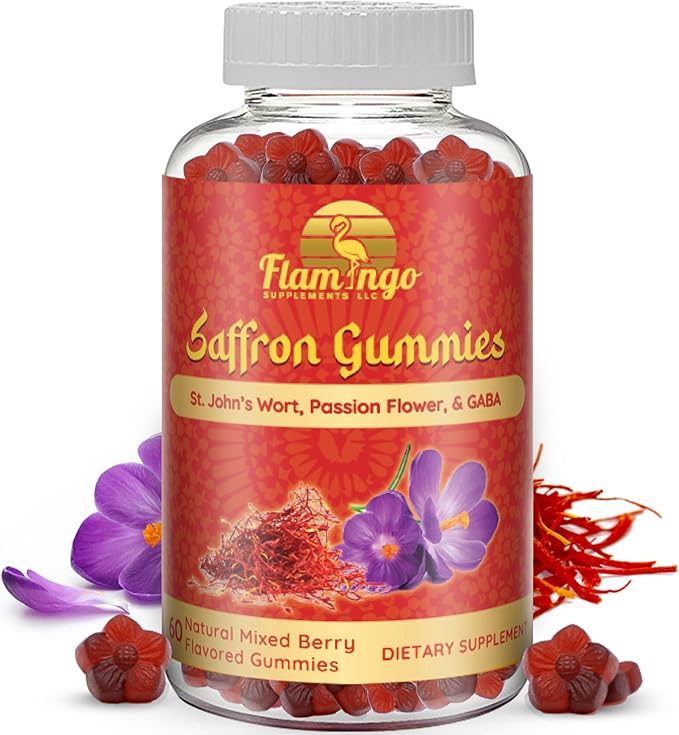 Saffron Extract Gummies-Sugar Free Saffron Supplement Enhanced with GABA, Saint John's Wort, Passion Flower- Saffron Supplements for Kids, Women, Men. Focus and Mood Support. 60 Saffron Gummies
