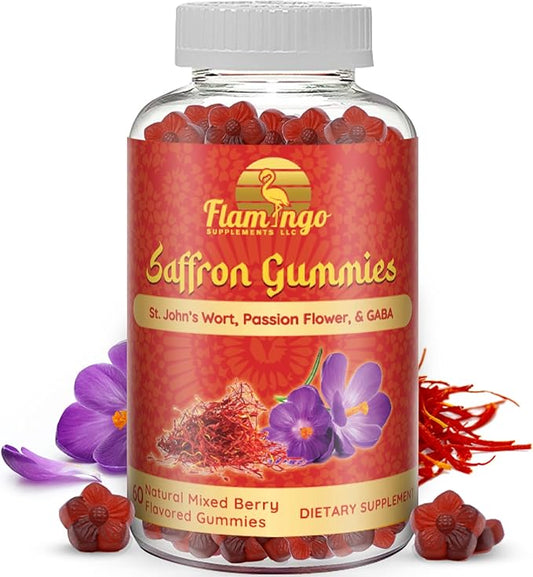 Saffron Extract Gummies-Sugar Free Saffron Supplement Enhanced with GABA, Saint John's Wort, Passion Flower- Saffron Supplements for Kids, Women, Men. Focus and Mood Support. 60 Saffron Gummies
