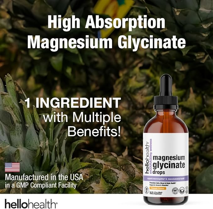 Magnesium Glycinate Liquid Magnesium Supplement Women, Men & Kids – Bisglycinate 100 mg for Natural Calm, Muscle Recovery – Liquid Vitamins, 30 Days Pineapple Flavor
