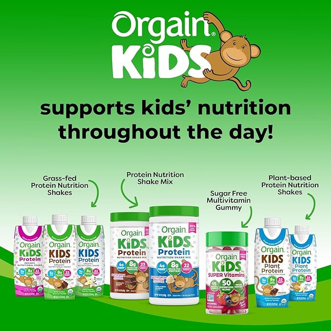 Orgain Kids Protein Powder Shake Mix, Chocolate Brownie - 8g Grass-Fed Dairy Protein, 4g Fiber, 23 Vitamins & Minerals, Gluten Free, No Soy Ingredients, Adds Healthy Nutrients to Kids Snacks, 1lb
