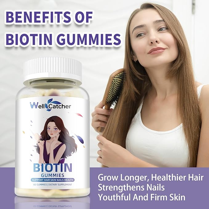 Biotin Gummies for Hair Growth - Biotin Gummies for Strong Hair Nail Skin with Multivitamin Sugar Free Vegan Chewable Hair Growth Gummy for Women Men Kids Blueberry Flavored 30-Day Supply