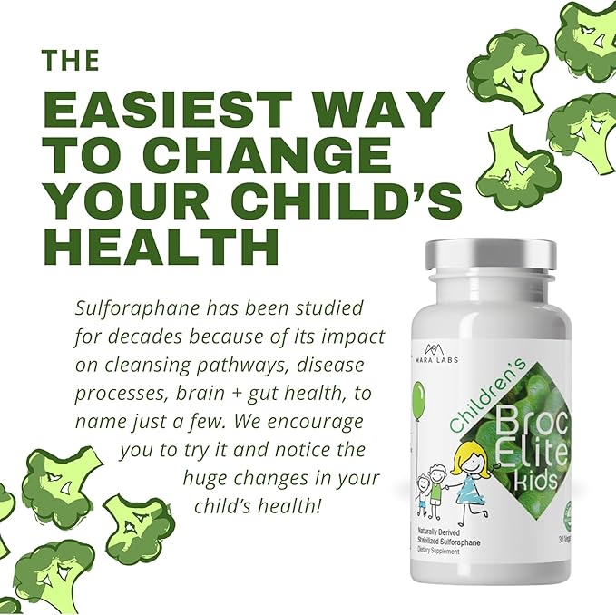 Mara Labs Kids | Broccoli Supplement w/Naturally Stabilized Sulforaphane Extract for Children | No Glyphosate Residue | 30 Vegan Capsules