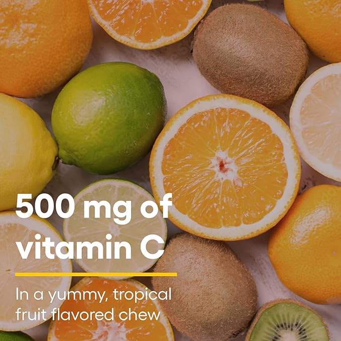 Natural Factors Kids Chewable Vitamin C 500 mg, Supports Immune Health, Bones, Teeth and Gums, Tropical, 90 Wafers