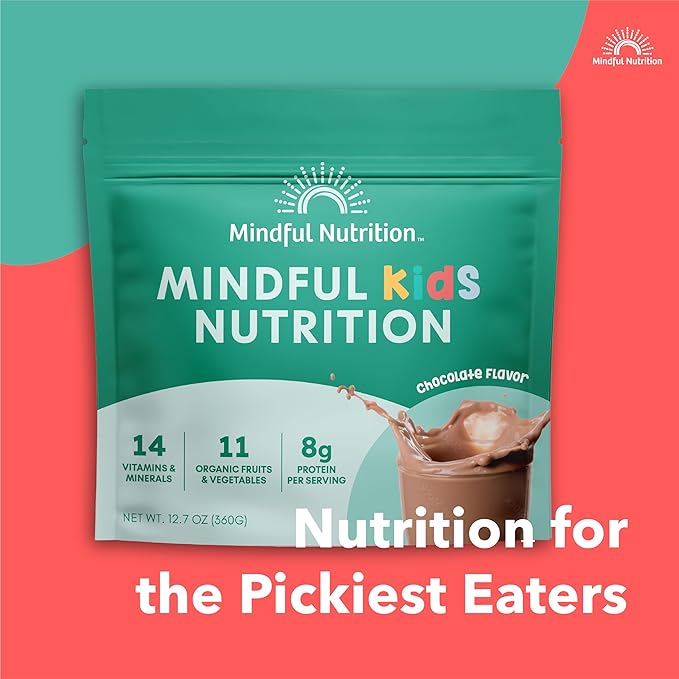 Kids Protein Powder Shake Mix, Organic Fruit and Vegetable Green Superfoods, Vitamins, Minerals, Healthy Chocolate Milk Snack for Toddlers, Kids, Teens and Adults 12.7oz