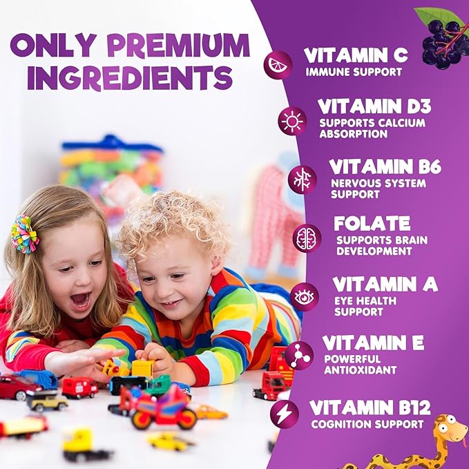 Kids Multivitamin Gummies - Daily Vitamins for Kids, Vitamin C, D3 & Zinc for Immune Support, Strawberry Flavored Gummies, Nature's Toddler & Kid Multi Vitamins, Non-GMO, Gluten Free - 60 Gummies