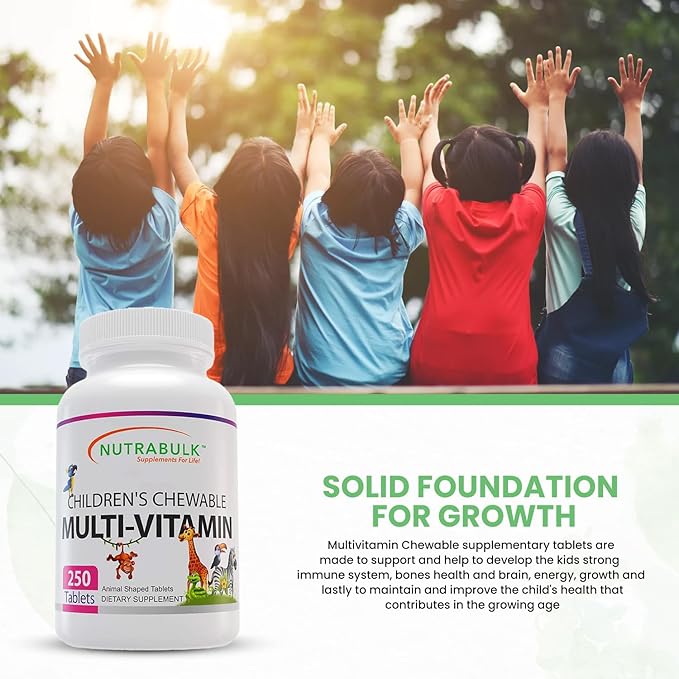 Children’s Chewable Multi-Vitamins - Promoting Kids' Overall Development - USA-Made, May Help to Support Immune, Bone, Brain & Overall Well Being- Vegan & Gluten Free - 250 Cherry Tablets