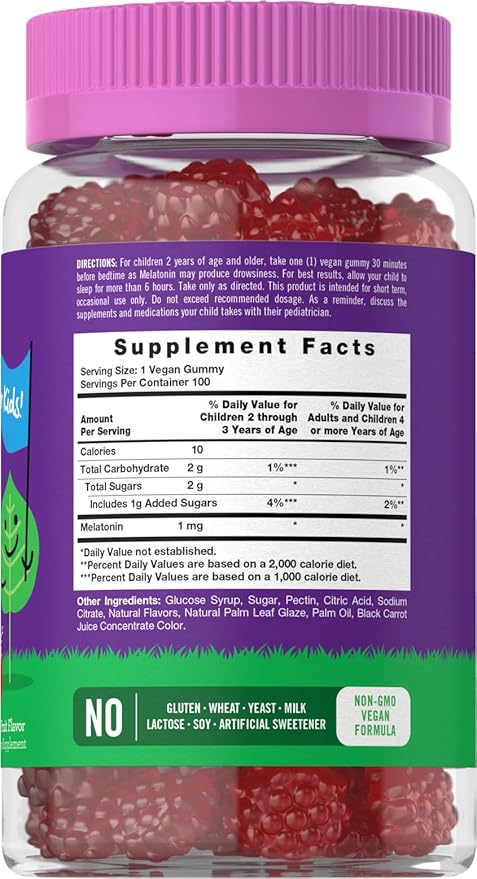 Carlyle Kids Melatonin Gummies | 1 mg 100 Count | Fruit Flavor Gummy | Vegan, Non-GMO, Gluten Free | by Lil Sprouts