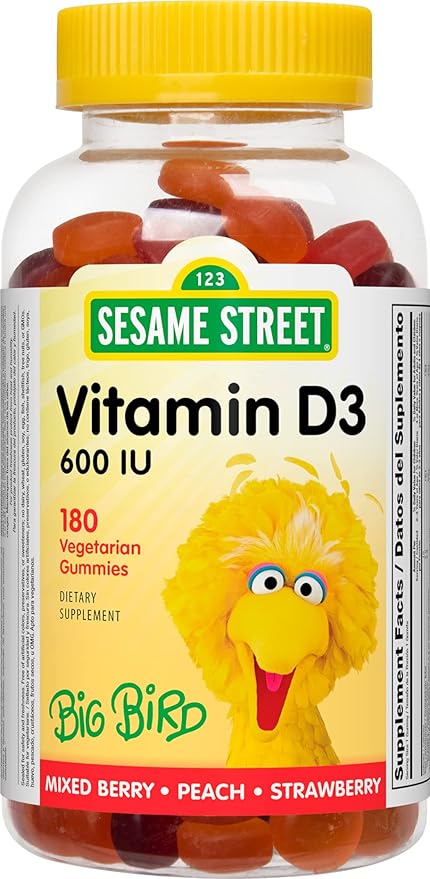 Webber Naturals Sesame Street Vitamin D3 Gummies for Kids 2+, 600 IU of Vitamin D per Gummy, 6 Month Supply, Free of Gluten, Dairy, Peanut & Gelatin, Immune, Bone and Teeth Support, 180 Gummies