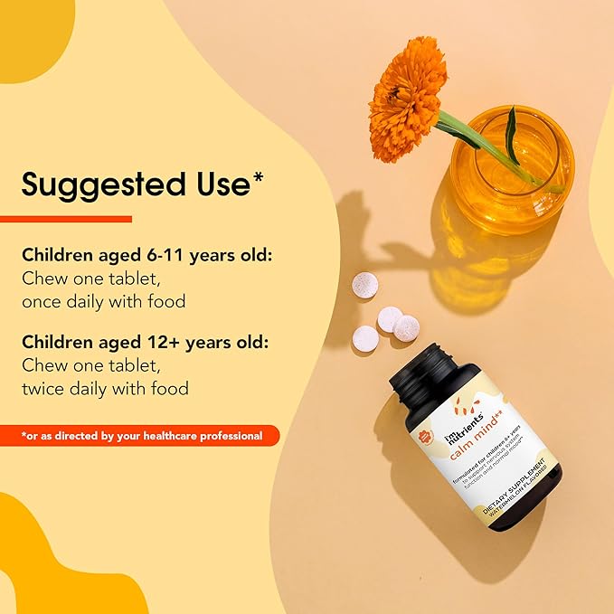 I’m Nutrients Calm Mind | Saffron Supplements for Kids | Nervous System Support | Kids Magnesium | Vitamin B6 | Zinc | Naturally Flavored | No Artificial Ingredients | 60 Chewable Tablets