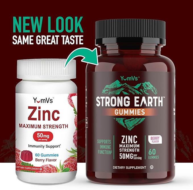 Strong Earth - 50mg Zinc Gummies for Kids and Adults (60 Count) - Immune Support & Antioxidant Supplement - Delicious Natural Flavor Zinc Supplement Gummy - Gluten, Non GMO, Vegan - Chewable Zinc