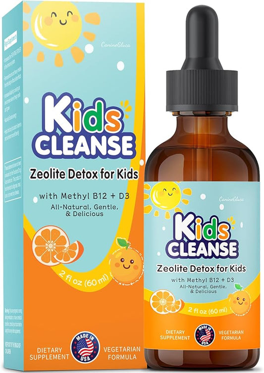 Kids Cleanse, Zeolite Detox Drops for Kids, Heavy Metal Detox & Gut Health Support with Methyl B12 + D3, Energy & Behavioral Development, Easy-Take Premium Liquid (2 oz)