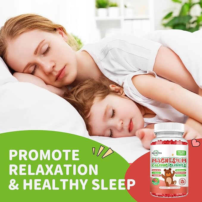 Magnesium Gummies for Kids - Magnesium Glycinate Gummies Complex with L-Theanine, Vitamin B6, D3 for Kids & Adults Calm, Sleep, Relaxation, Brain, Bones,Sugar Free Raspberry 60ct