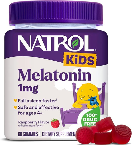 Natrol Kids Melatonin 1 mg, Dietary Supplement for Restful Sleep, Melatonin Gummies for Kids, 60 Raspberry-Flavored Gummies, Up to a 60 Day Supply