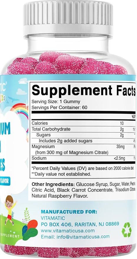 Vitamatic Kids Magnesium Calm Gummies - 60 Vegan Count - Great Tasting - Promote Healthy, Muscle, Bone, & Energy Support