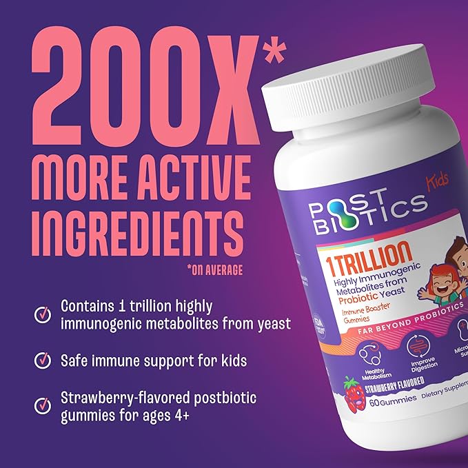 NAVEH PHARMA Postbiotics Kids Strawberry Gummies. Children’s Postbiotics, Ages 4+, 1 Trillion metabolites 200X Ingredients Than Probiotic Or Prebiotic. Gut Health, Immunity, Digestion & Microbiome