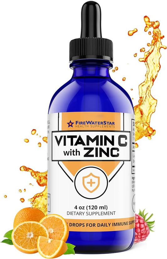 FWS Vitamin C Liquid Drops with Zinc for Adults and Kids - 4oz - Supports a Healthy Immune System, Collagen, Skin Health, Healthy Aging - Organic, Non-GMO, Vegan - Easy Dosing, 60 Servings