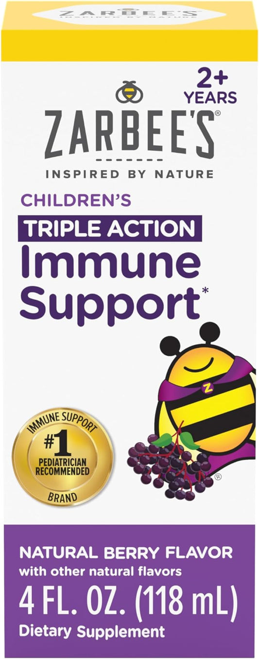 Zarbee's Elderberry Syrup for Kids, Daily Immune Support with Vitamin C & Zinc, Childrens Liquid Supplement, Natural Berry Flavor, 4 fl oz