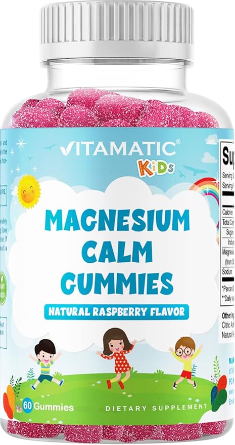 Vitamatic Kids Magnesium Calm Gummies - 60 Vegan Count - Great Tasting - Promote Healthy, Muscle, Bone, & Energy Support