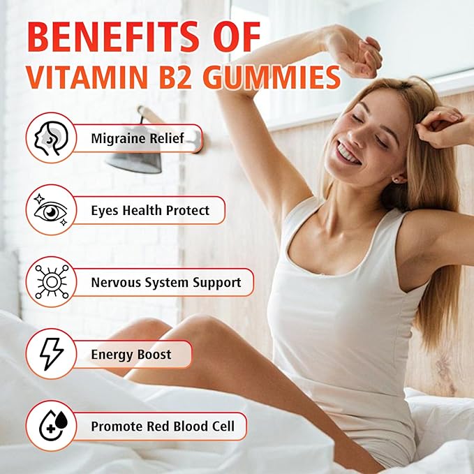 Vitamin B2 Gummies, Riboflavin 400mg with Magnesium for Kids & Adults, B2 Gummies for Migraine Relief & Energy Support, Strawberry Flavor, 60 Count