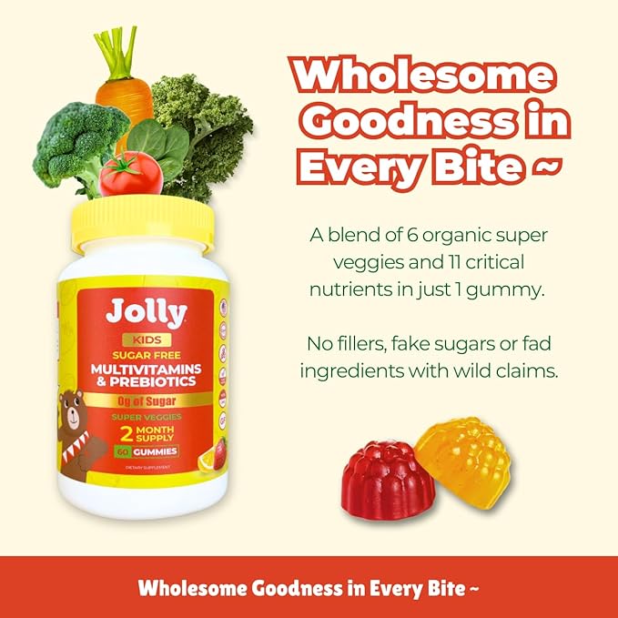Jolly Kids Multivitamins – 2-Month Supply – Sugar-Free, Organic, Plant-Based Gummies for Kids Age 3+ – No Sugar Alcohols – 1 Gummy per Day – Non-GMO, No Artificial Sweeteners