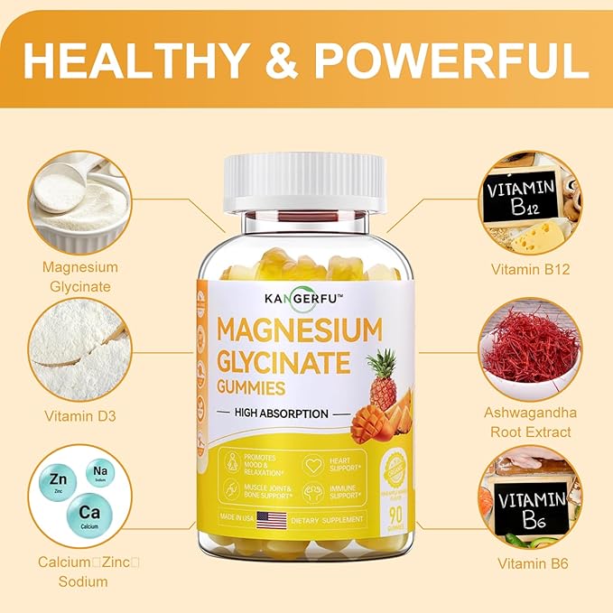 Calcium Citrate 600mg - Magnesium Glycinate Gummies with Ashwagandha,Magnesium L-Threonate&Magnesium Citrate Supplements - Dietary Supplement for Kids & Adults - 90 Count Pineapple Mango Flavor