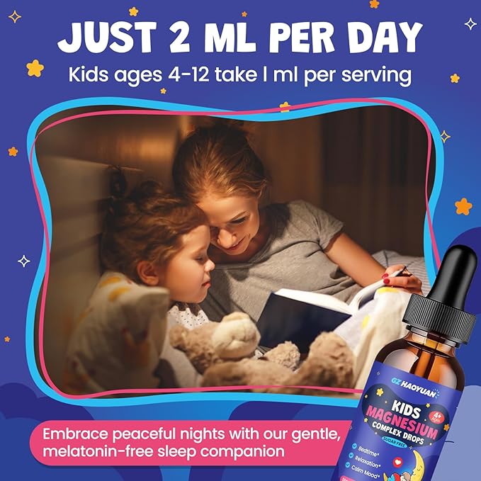 Kids Magnesium Liquid Drops - Magnesium Glycinate Drops for Kids, Citrate Liquid with L-theanine, Chamomile & Vitamin B6 for Sleep, Relaxation, Calm & Focus - Strawberry Flavor, 2 Fl Oz