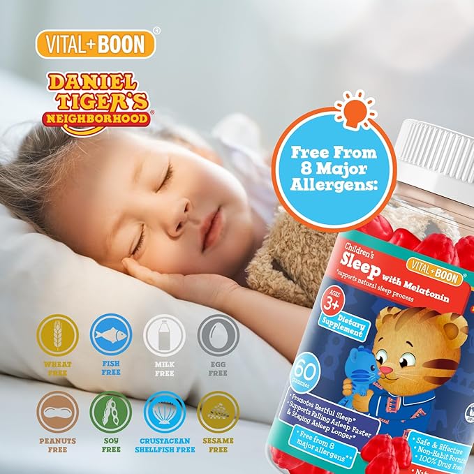Daniel Tiger - Kids Melatonin Gummies for Children Ages 3 & Up (60 Count) Sleep Gummies for Kids Supports Natural Sleep Non Habit Forming - Vegan, Non GMO Gluten Free Gummy