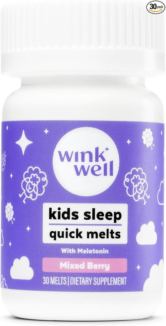 Wink Well Kids Melatonin Chewable Melts- Baby Sleep Aid Chews with Melatonin 1mg- Quick Deep Toddler Sleep Aid, Drug-Free-Fast, Non-Habit-Forming Kids Melatonin Dissolve Tablets- 30 Melts