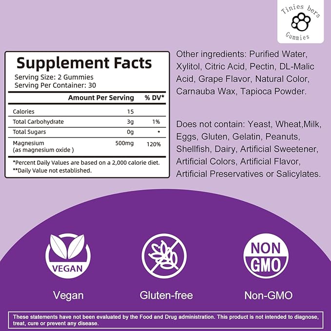 Tinies bers Papaya Enzyme Gummies and Magnesium Oxide Gummies, Digestive Health for Adults & Kids, Vegan, Sugar Free, Non-GMO, Pectin