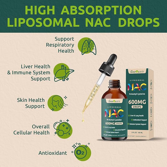 Liposomal Liquid NAC Supplement N-Acetyl Cysteine Drops, N Acetyl Cysteine 600 mg with Quercetin & Zinc for Adults & Kids, Liver & Lung Support, Antioxidant, Immune & Skin Health, 2 Fl Oz