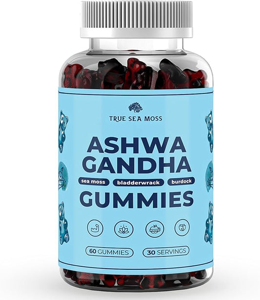 Sea Moss Gummies with Ashwagandha, Burdock Root & Bladderwrack – Vegan, Non-GMO Seamoss Supplement for Men, Women & Kids – 1200mg Irish Moss, Low Sugar, USA Made, 60 Gummies