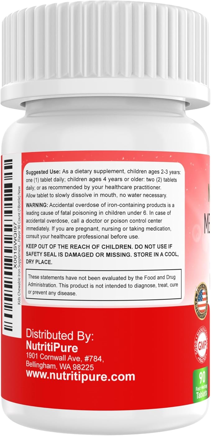 Kids Chewable Iron Supplement, Ferronyl® Carbonyl Iron 9 mg, Vitamin C 30 mg, Tangerine Tango Orange Flavor, 90 Count