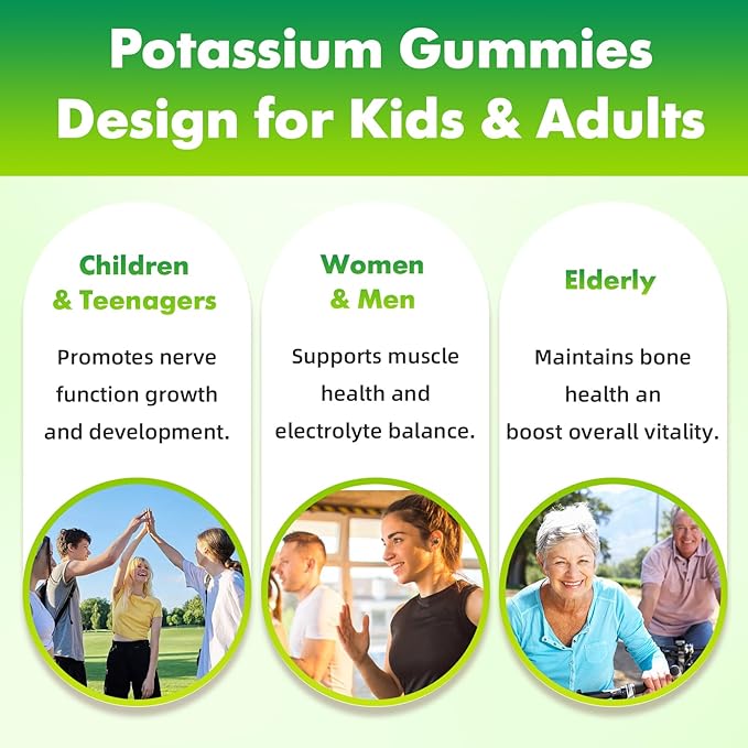 Potassium Gummies 1000mg for Adults & Kids, High Dose Potassium Gluconate Supplement Potassium Gluconate Gummies Support Muscle Cramps Electrolyte Balance, Apple Flavor 120 Count