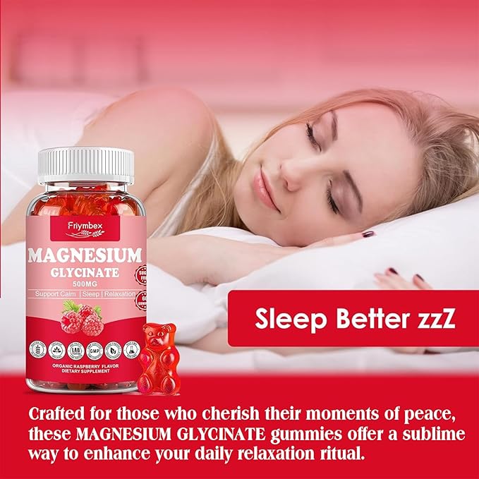 Magnesium Glycinate Gummies 500mg | Relaxation Calm Magnesium Gummies | Sugar-Free | Non-GMO | Gluten-Free | Vegan-Friendly for Adults & Kids (60 Raspberry Gummies)
