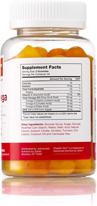 Chapter One Omega Gummies, Great Tasting Chewable Omega 3 Gummies for Kids, Certified Kosher (120 Flavored Gummies)