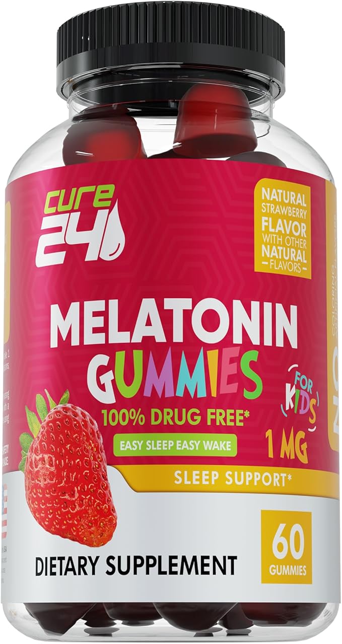 Kids Melatonin Gummy, Effective 1MG Sleep Gummies Supplement for Children 3+, Drug-Free, Natural Fruity Strawberry Flavor, Made in USA