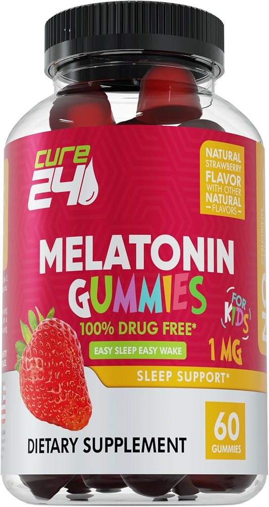 Kids Melatonin Gummy, Effective 1MG Sleep Gummies Supplement for Children 3+, Drug-Free, Natural Fruity Strawberry Flavor, Made in USA
