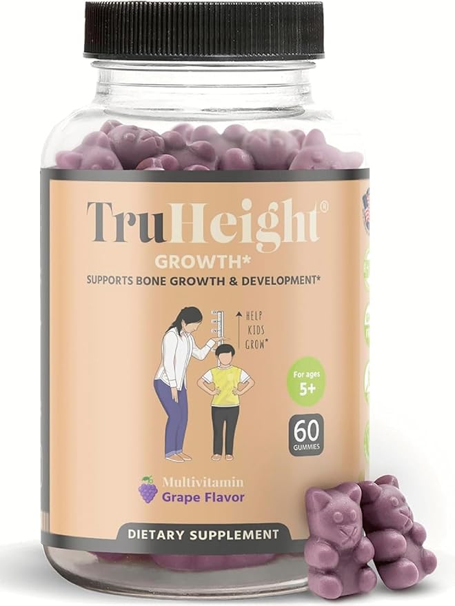 TruHeight Growth Gummies (Grape) Natural Growth & Development Supplement for Kids & Teens - Vitamin D, K, Calcium & Ashwaganda - Bone Strength Vitamins - Picky Eater Vitamin for Kids - Ages 5+