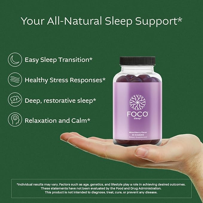 Think FOCO Sleep Gummies for Kids, Teens & Adults - Calming & Relaxation in 45 Minutes - Hyper Active Recommended Natural Sleep Aid - Melatonin Gummy - Sleep Non GMO Vitamins - Fall Asleep Fast Aids