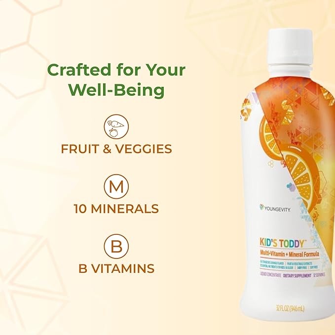 Youngevity Kid's Toddy™ - Mega Multivitamin for Kids & Children Age 2+ - 14 Vitamins, 10 Minerals, Phytonutrient Blend - Highly Absorbable - Great Tasting Orange 32 Fl Oz (Pack of 1)