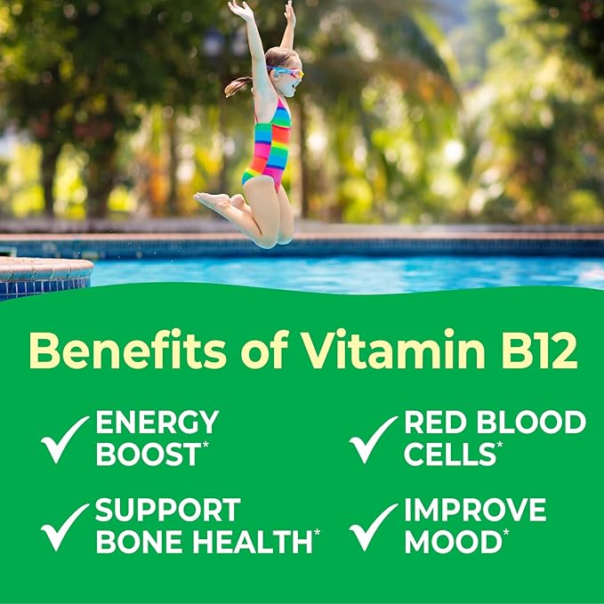 Vitamin B12 650mcg Jelly Beans for Kids - Tasty Natural Berry Blast Flavor - Vegan, GMO-Free, Gluten Free, Nut Free - Dietary Supplement - Energy Support for Children - 60 Jellies