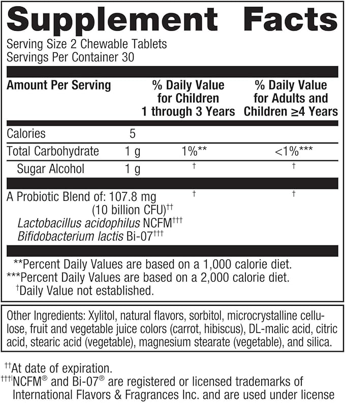 Metagenics UltraFlora Kids Probiotic - 10 Billion CFU - Children's Probiotic Blend - Digestive Health & Immune Health* - for Ages 3 & Up - 60 Tablets