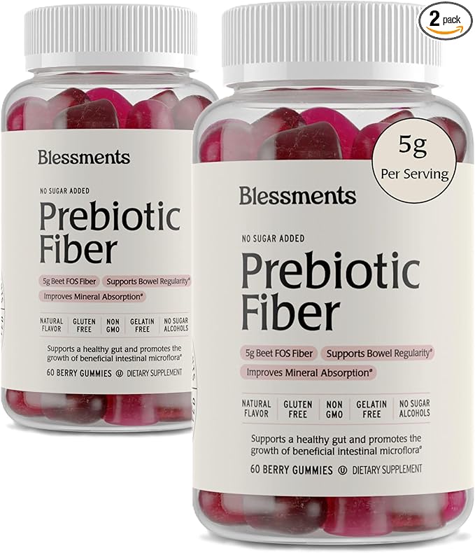 Prebiotic Fiber Gummies for Adults & Kids with No Added Sugar- 5g (60 Count-2 Pack) High Fiber Supplement Gummies - Vegan - Keto Friendly - Digestive Health Supplements