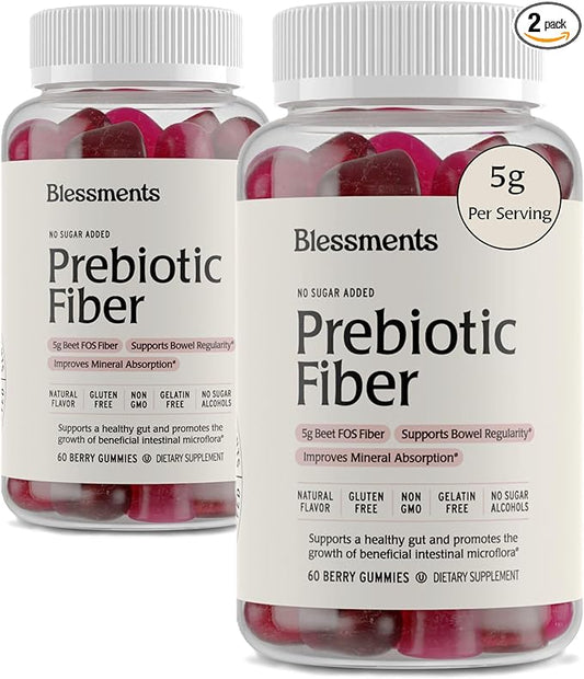 Prebiotic Fiber Gummies for Adults & Kids with No Added Sugar- 5g (60 Count-2 Pack) High Fiber Supplement Gummies - Vegan - Keto Friendly - Digestive Health Supplements